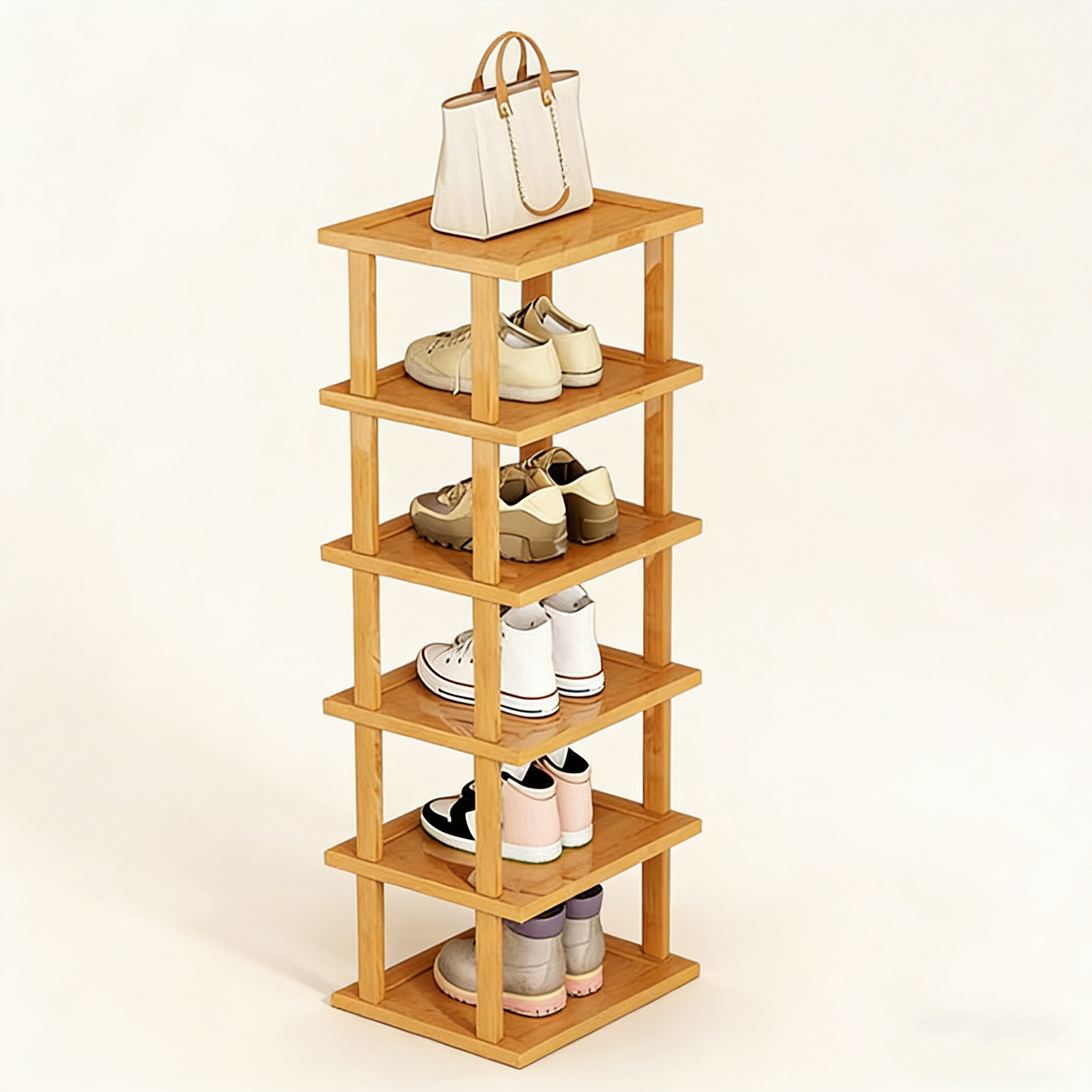 6-Tier Bamboo Shoe Rack - Vertical Space Saving Organizer Corner Shelf UK — image 8