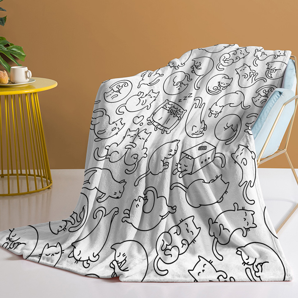 Mini Cats Pattern Flannel Throw Blanket Super Soft Fleece Blanket Animal Print Fluffy Plush Lightweight Cozy Blanket