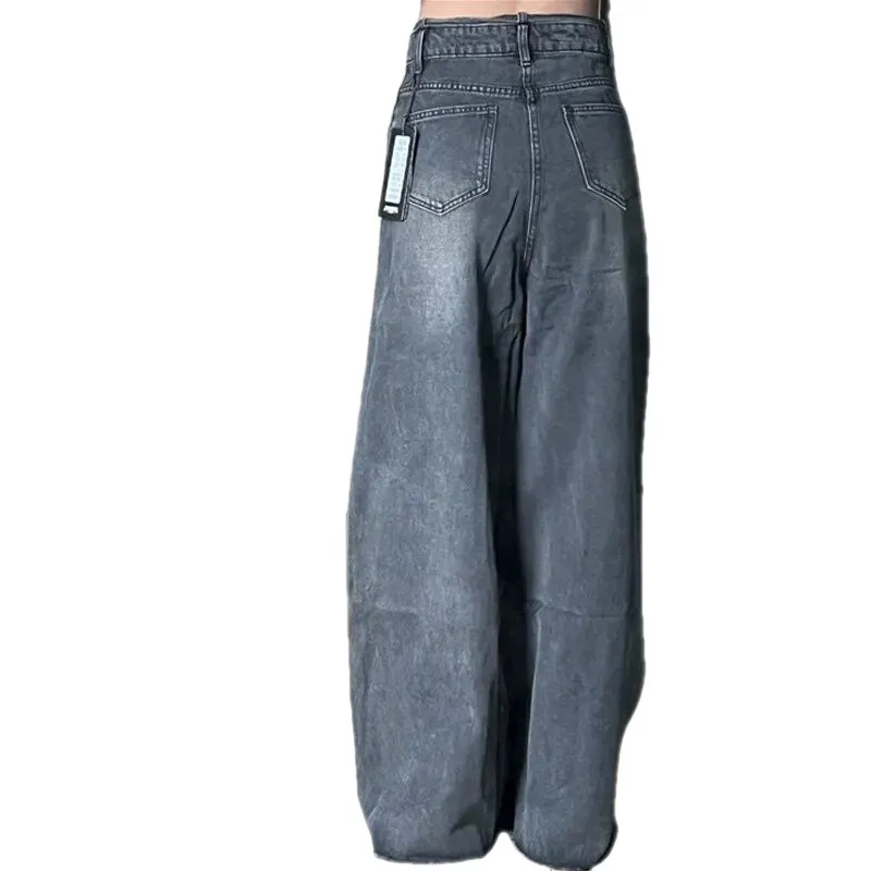 American Style Washed Retro Loose Fitting Straight Leg Jeans For Women - Black