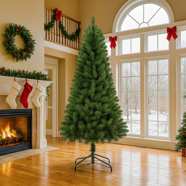 7FT Unlit Artificial Christmas Tree with 775 Tips, Full PVC Branches, Classic Green Holiday Tree with Sturdy Metal Stand for Indoor Home Decoration -17