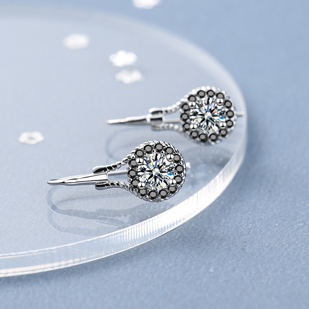 Women's Creative Short Black Zirconium Diamond Geometric Round Hollow Earrings