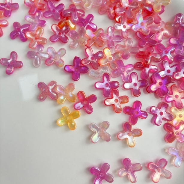 Luminous Glow-in-the-Dark 4-Petal Acrylic Flower Beads, Two-Tone Fine Glitter Center-Hole Charms For DIY Hanfu Hairpin Flower Bases.