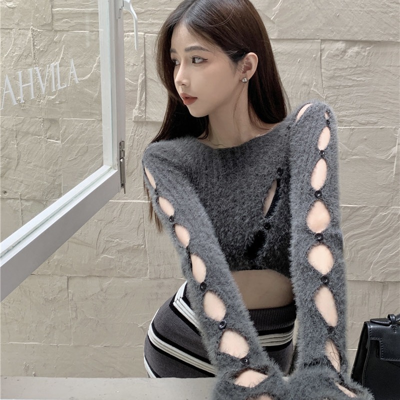 Long Sleeve Slim Hot Girl Pullover Top Soft Waxy