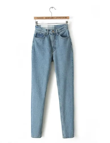 Vintage Women Boyfriend Women's Jeans Mom High Waist Jeans Blue Casual Pencil Korean Pants Street Jeans - Light Blue