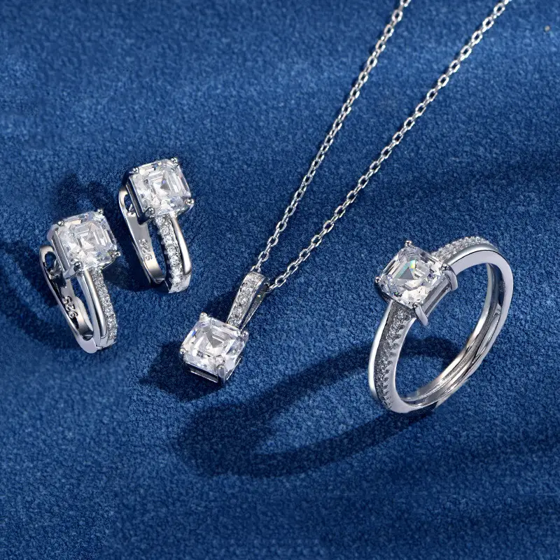 Sterling Silver Zircon Micro-inlaid Ring Earrings Necklace Set Of Three