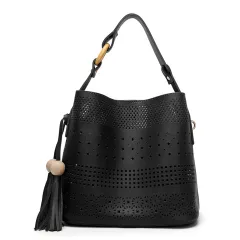 Fashion Hollow Crossbody Tassel Handbag Lady Bag - Black - View 1