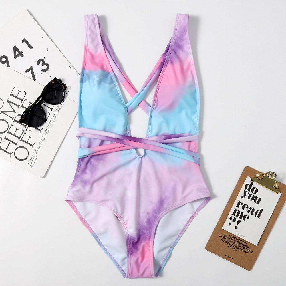European And American One-piece Swimsuit Ladies Sexy Digital Multi-lace Swimsuit