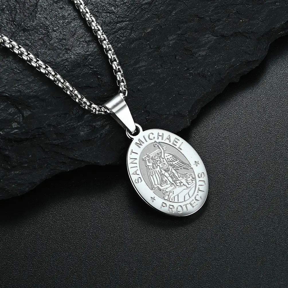 Titanium Steel Pendant Black Archangel Necklace