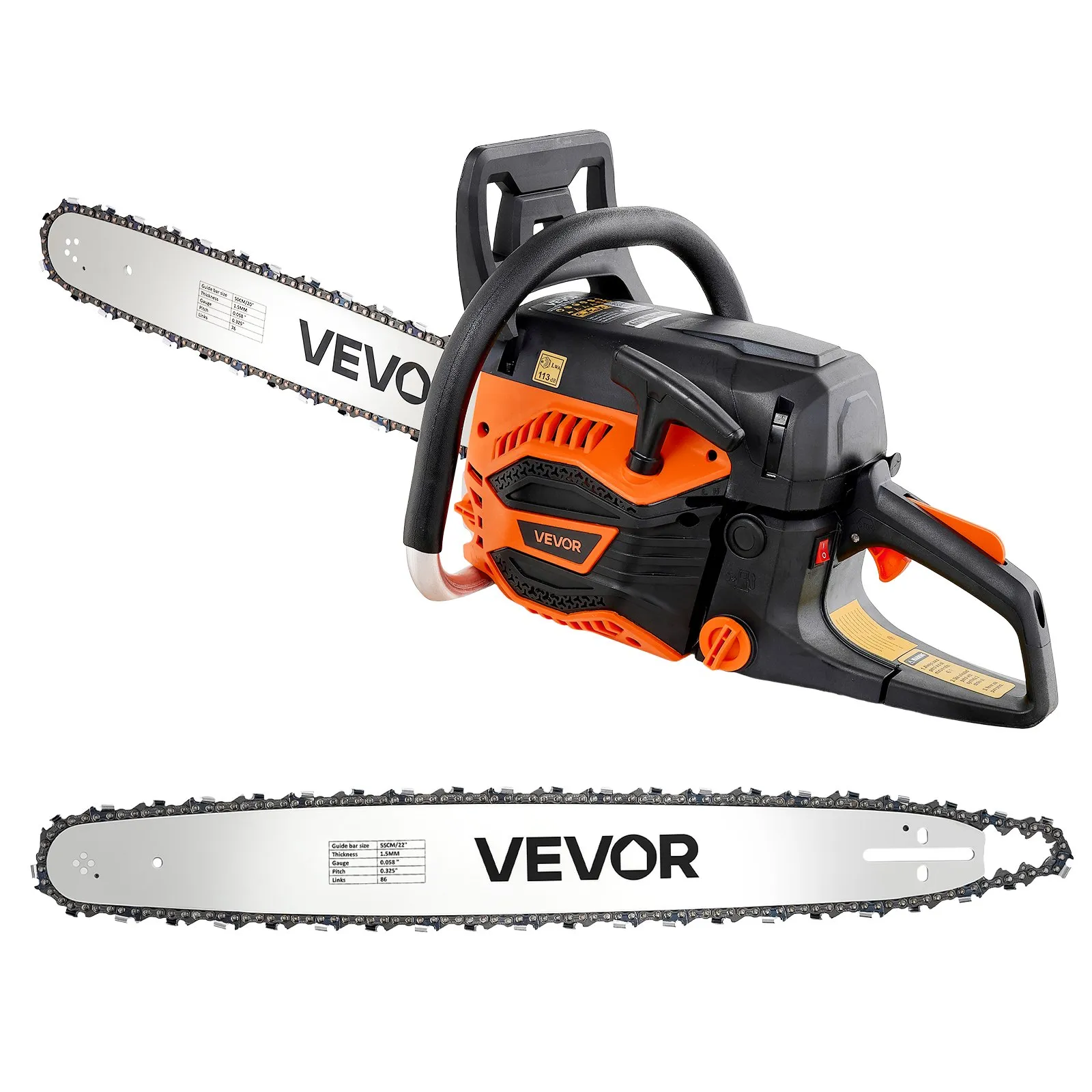 Gas Powered Chainsaw 20 & 22 Inch 62CC 3.8HP 2 Stroke Engine Saw, For Wood Cutting, Tree Trimming & Land Clearing, Throttle-Synced Choke, Power Chain Saw With Non-Slip Handle & Dual Tanks