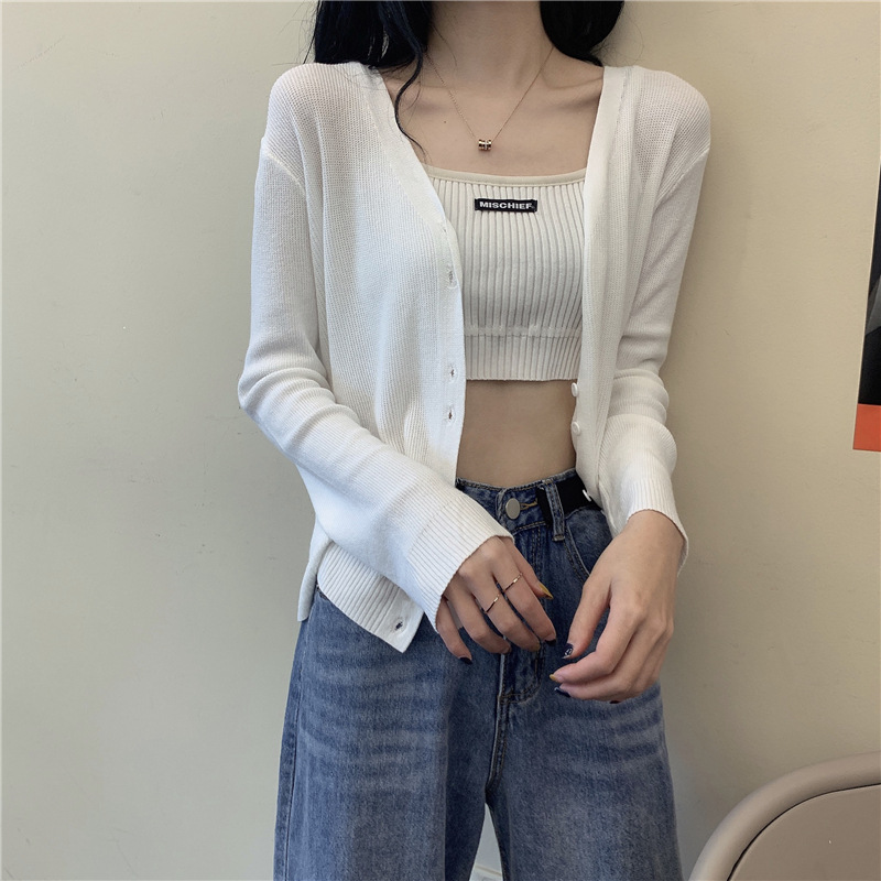 Korean Style Loose Ice Silk Long-sleeved Top With V-neck Sunscreen