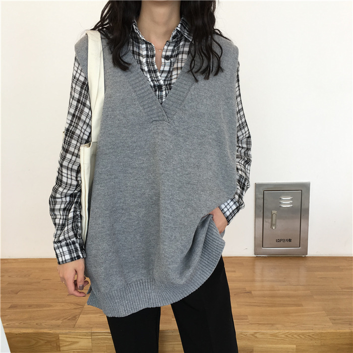 Title 21, Loose V-neck Split Mid-length Pullover Vest Jac...