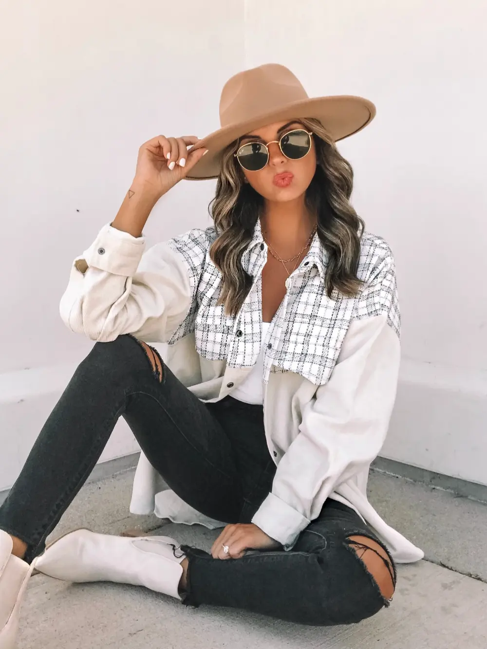 Casual Lapel Long Sleeve Pocket Plaid Splicing Corduroy Women's