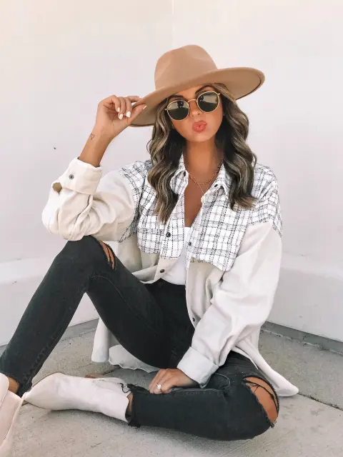 Casual Lapel Long Sleeve Pocket Plaid Splicing Corduroy Women's