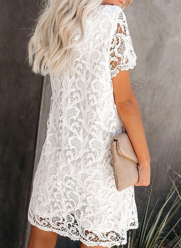 Round Neck Hollow Lace Midi Skirt