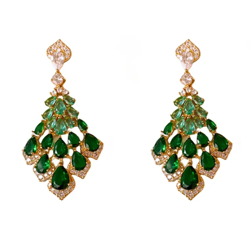 925 Silver Needle Zircon Diamond Feather Earrings