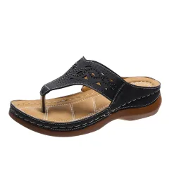 Clip Toe Wedge Sandals Women Summer Flip Flops Slippers Beach Shoes - Black - View 1