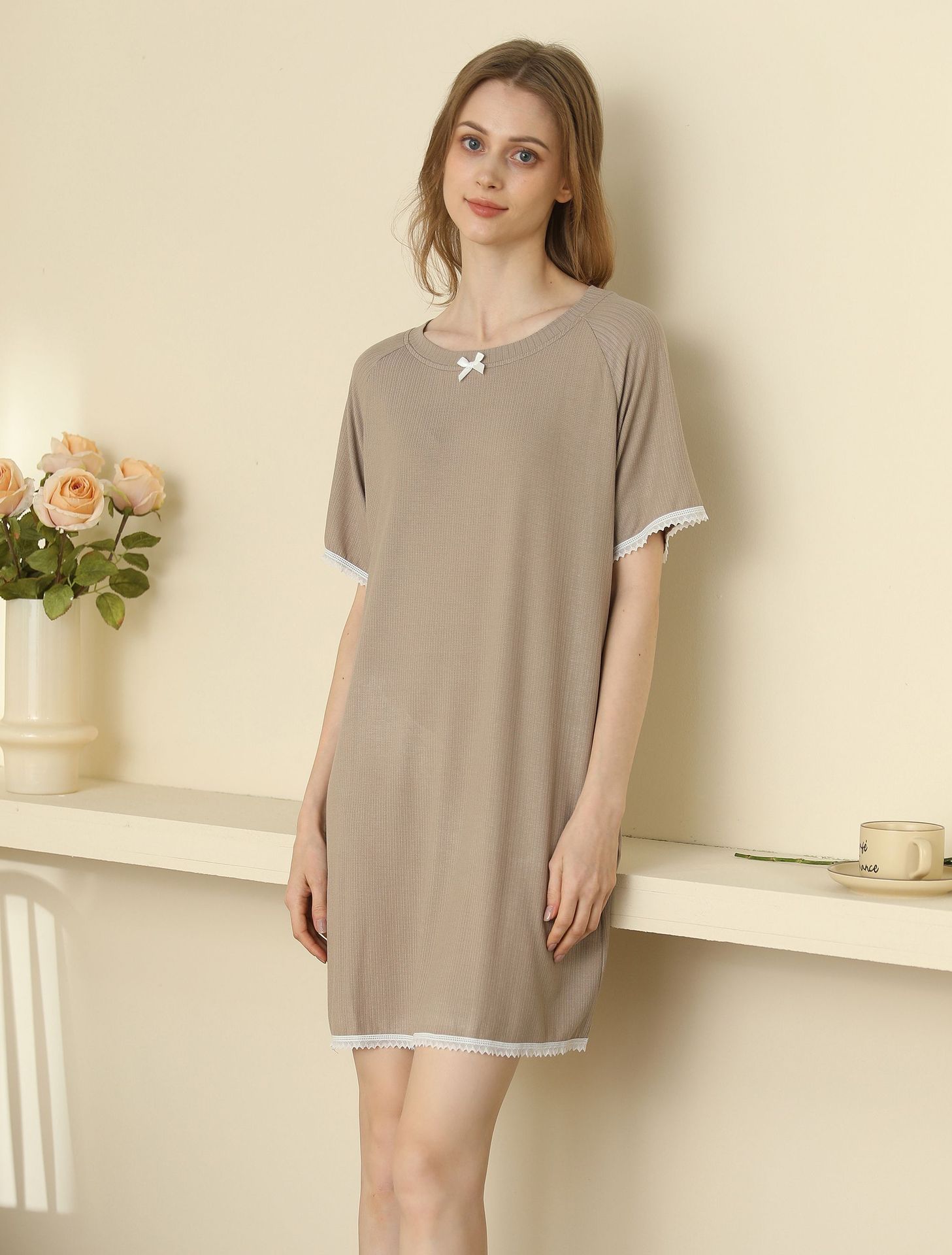 Title 5, Womens Round Neck Rayon Nightdress Short-sleev...