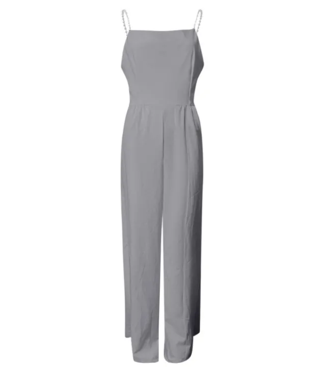 Sleeveless Top Pearl Sling Wide Leg Jumpsuit Grey - Shop at LoveMi