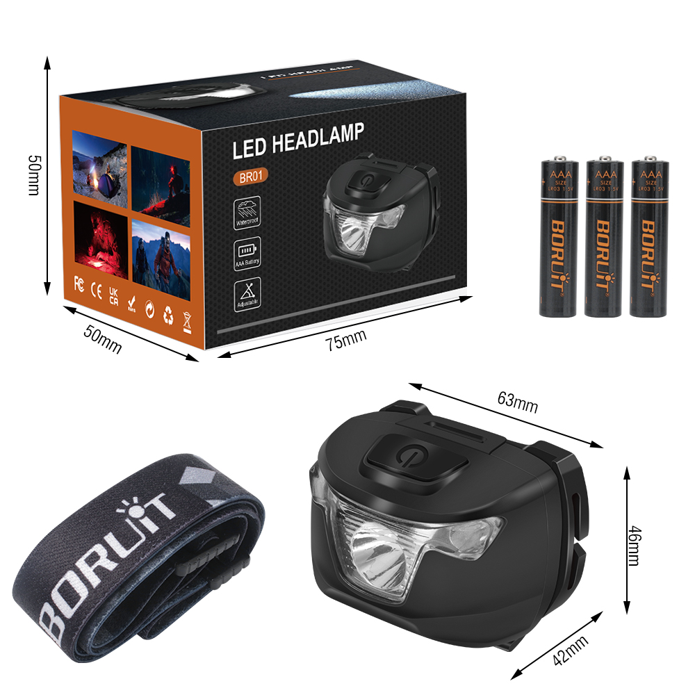 BORUiT BR01 White & Red LED Mini Headlamp 240LM 4-Mode Headlight Waterproof — image 4