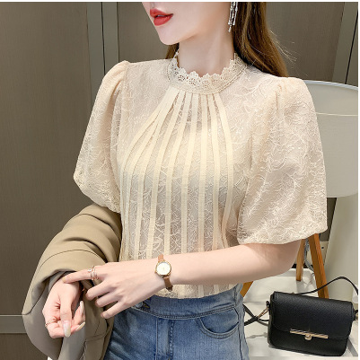 Fashionable Temperament Loose Lace Design Sense Of Careful Machine Cropped Top