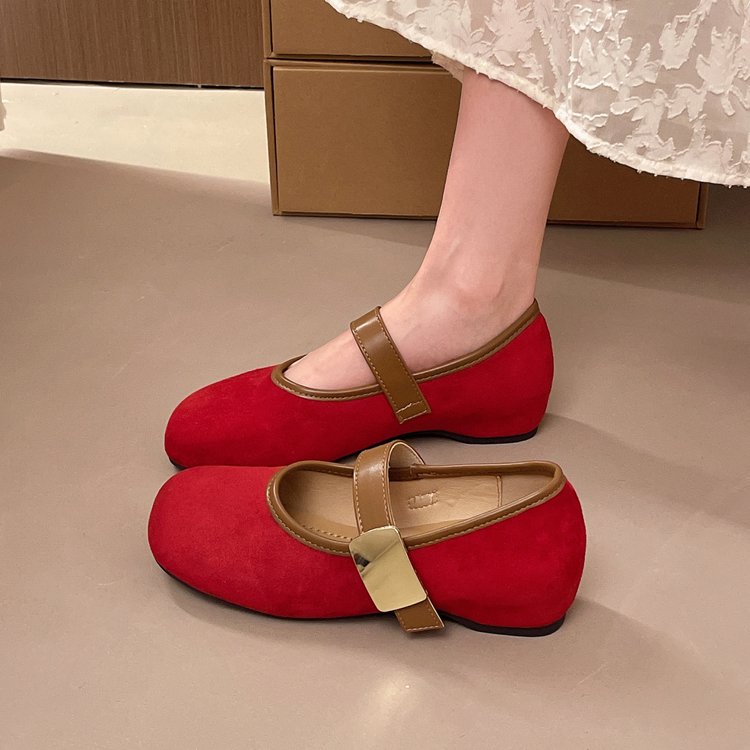 Vintage Suede Mary Jane Women Shoes New Autumn Pretty Versatile Low Cut Flat Shoes Inner Height Increasing Shoes