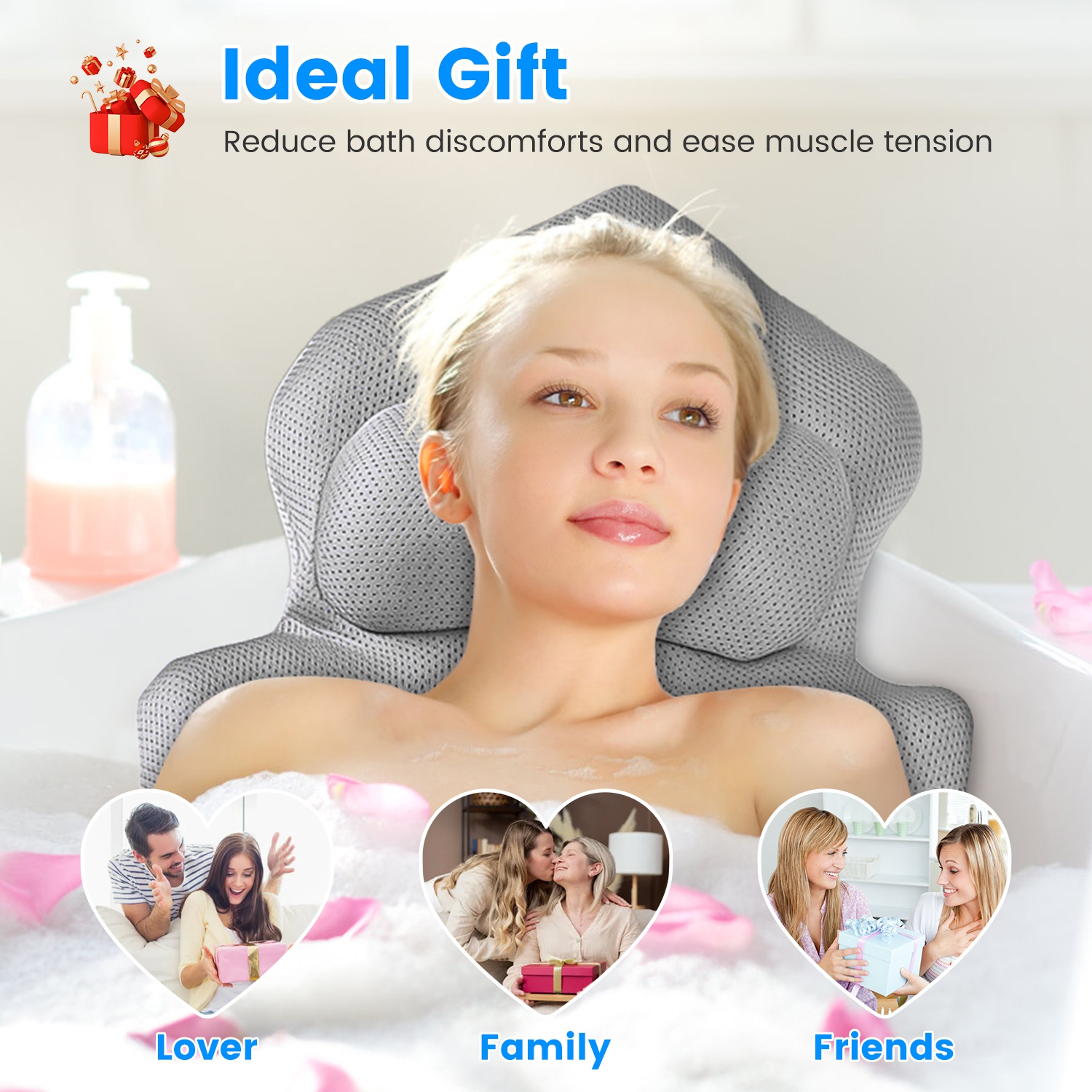 1Pc Full Body Bath Pillow With Headrest Lumbar Support Quick-Drying Bathtub Cushion With Breathable 4D Honeycomb Mesh Cushion Nonslip Machine Washable