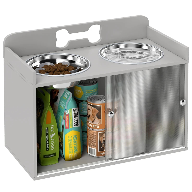 Elevated Dog Bowls With Storage, Raised Dog Bowl Stand With 2 Stainless Steel Bowl For Large Dogs, Gray