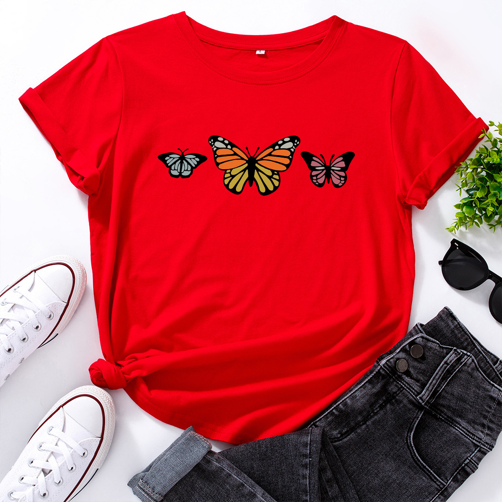 Title 2, Pure cotton loose round neck butterfly short sl...