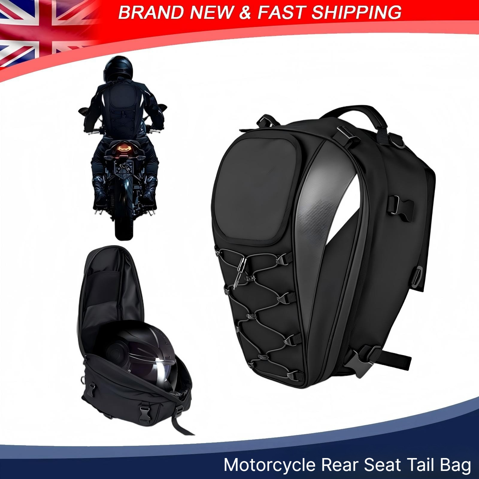 Motorcycle Rear Seat Tail Bag Motorbike Luggage Helmet Storage Backpack Grey