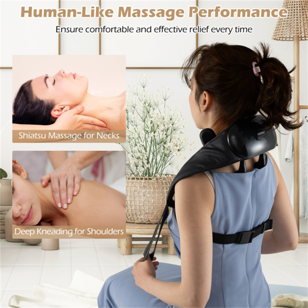 Neck Shoulder Massager - 4D Deep Tissue Kneading, 2 Modes & 2-Level Heat , Hands-Free Straps For Home Office Travel