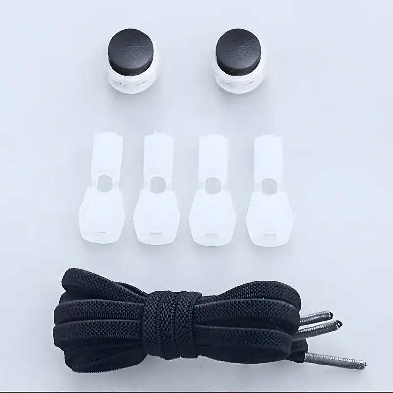 1 Set Of Plastic Shoe Buckles, Comfortable And Fast, Suitable For Children With Lockable Sports Shoes, Sports Shoelaces, Braided Elastic Shoelaces Black Laces