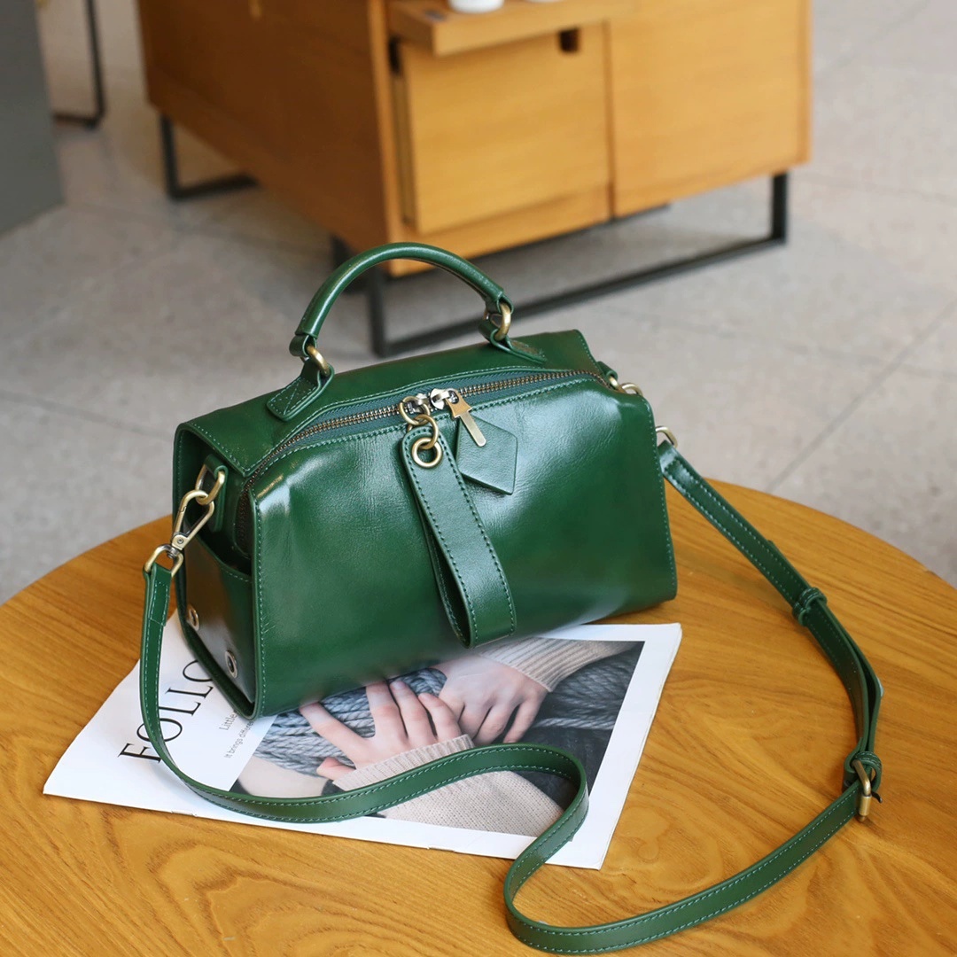 European And American Retro Women's First Layer Cowhide Shoulder Bag Crossbody Bag Melard Women's Bag Large Capacity Boston Small Square Bag — view 3