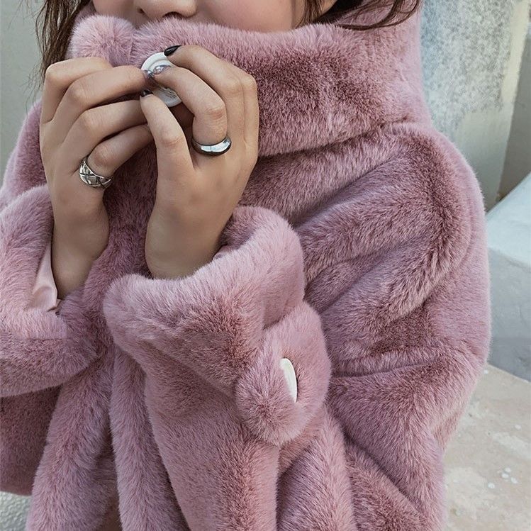 Winter New Hooded Thick Cotton Faux Fur Jacket Pink - Shop at LoveMi