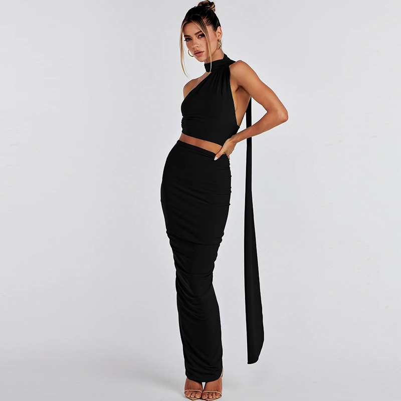 Title 17, Fashion Backless Tube Top Slim Fit Pleated Skirt