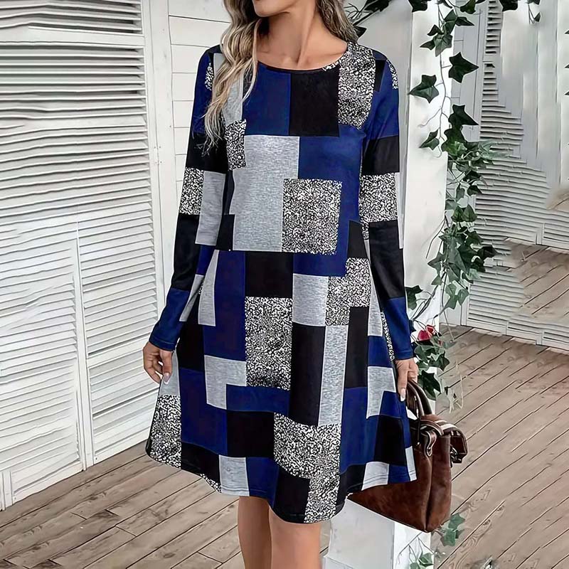 Women's Round Neck Long Sleeve Dress - Picture 12 of 14