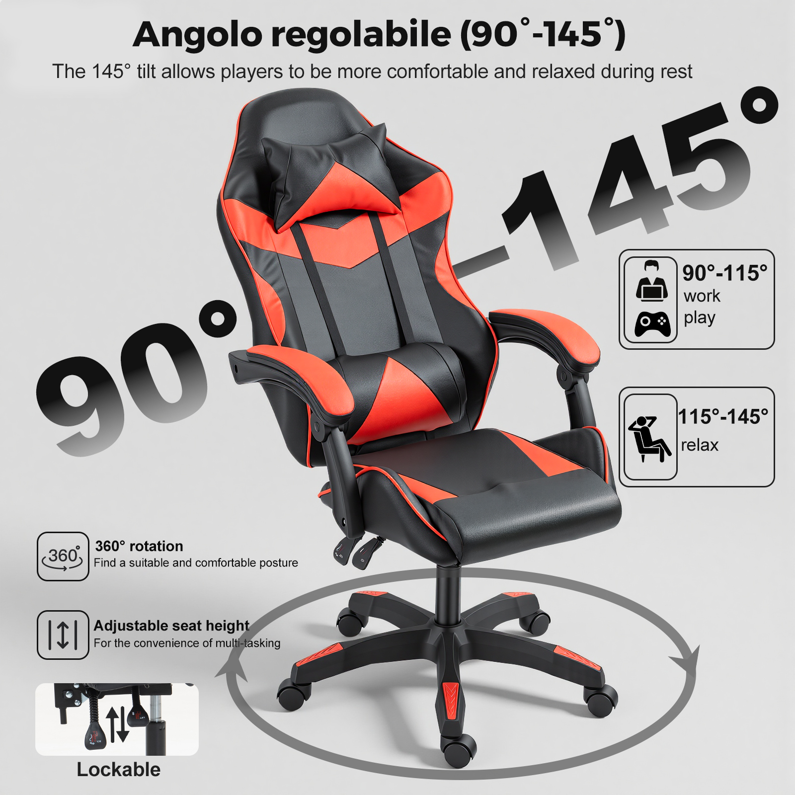 Gaming Reclining Swivel Chair For Adults,Ergonomic Racing PC With Lumbar Support — image 7