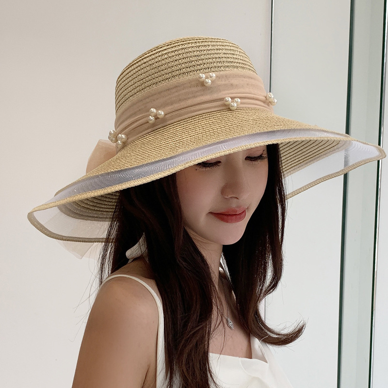 Women's Summer New Mesh Pearl Sunscreen Casual Straw Hat