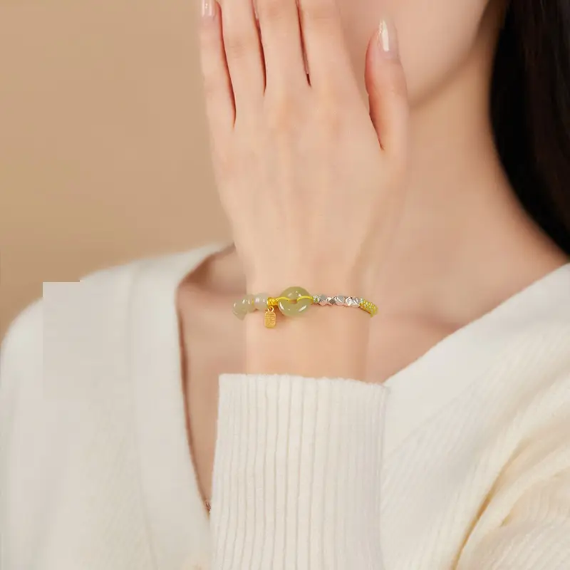 Woven Hetian Jade Safety Buckle Bracelet