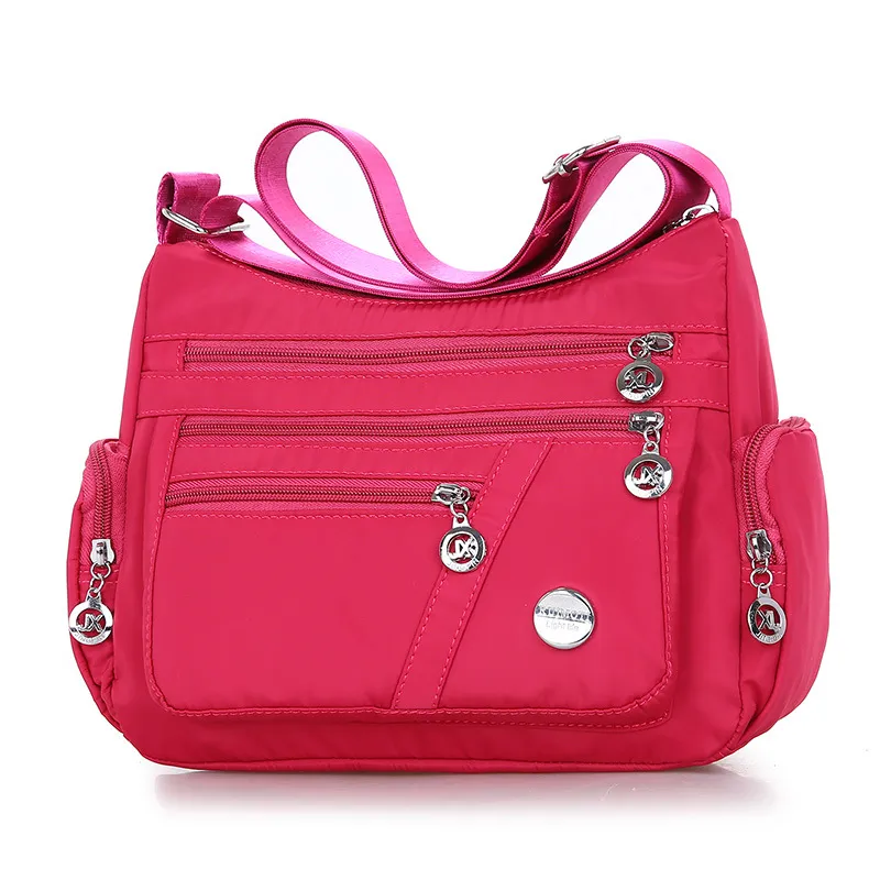 Women Shoulder Bag Multi-pocket Design Waterproof Casual High Capacity Crossbody Bag - Rose