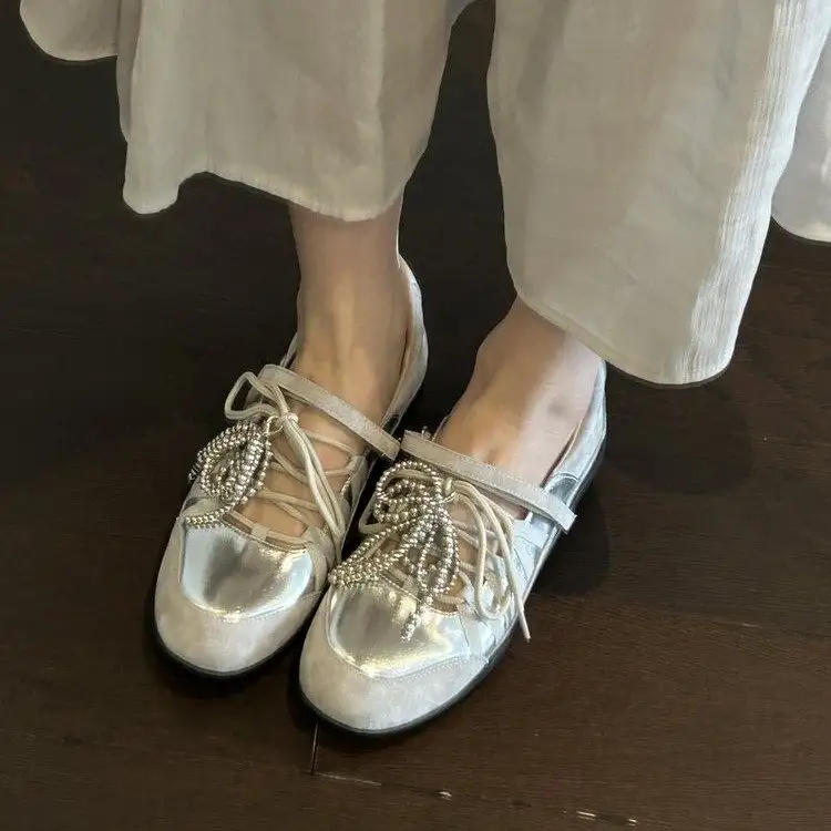 2026 Summer New Women Lace-Up Mary Janes, Bow Ballet Flats, Casual German Trainer Sport Sandals