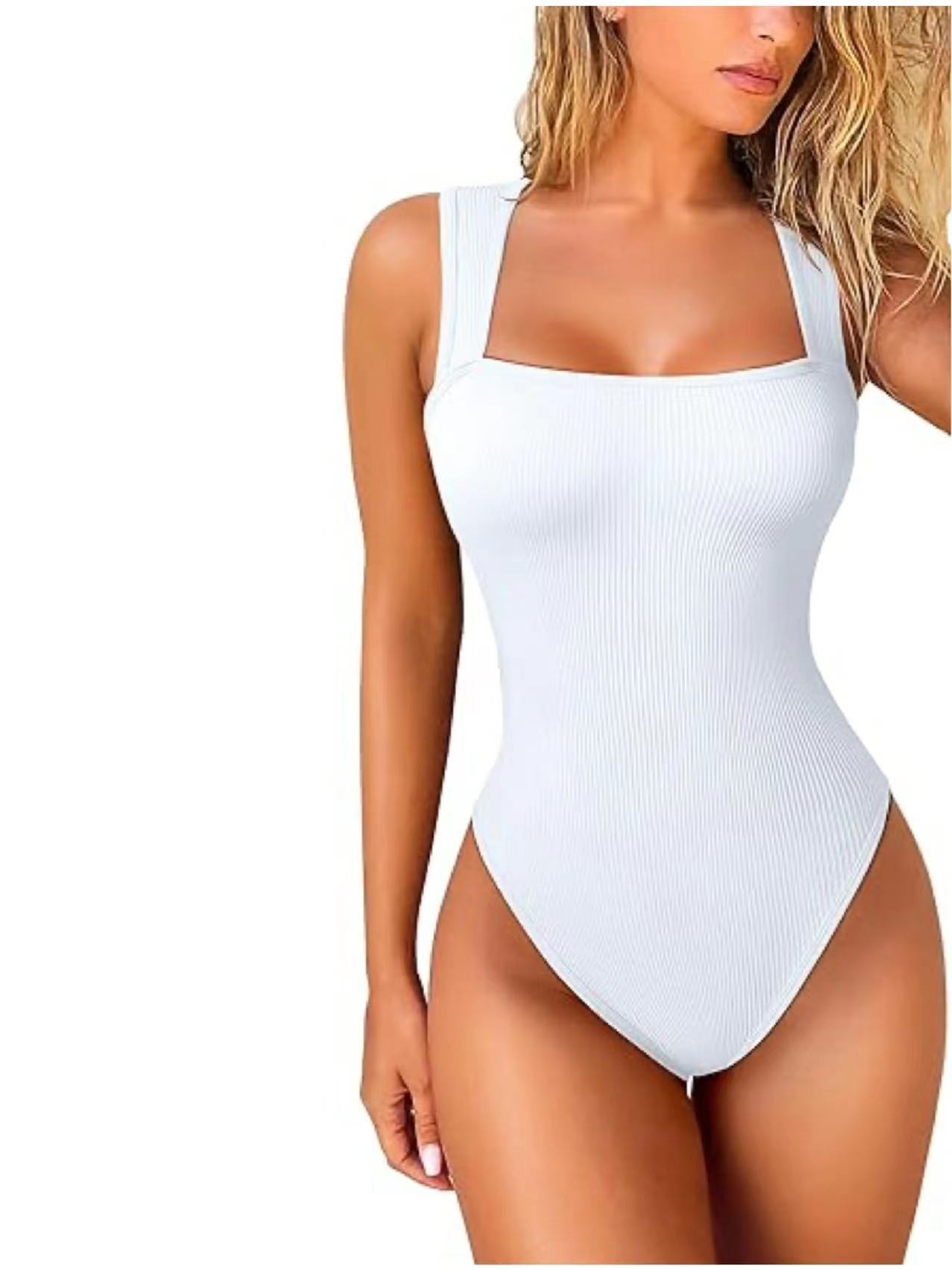 Women's U neck Sleeveless Vest Tight Jumpsuit White - Shop at LoveMi