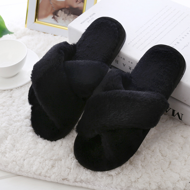 Slippers Women Indoor Plush Thick soled Home Household Furry Non slip Soft Bottom Summer Black - Shop at LoveMi