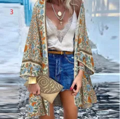Casual Resort Doll Sleeve Cardigan Print Top Cardigan - 3Color-4Xl - View 1