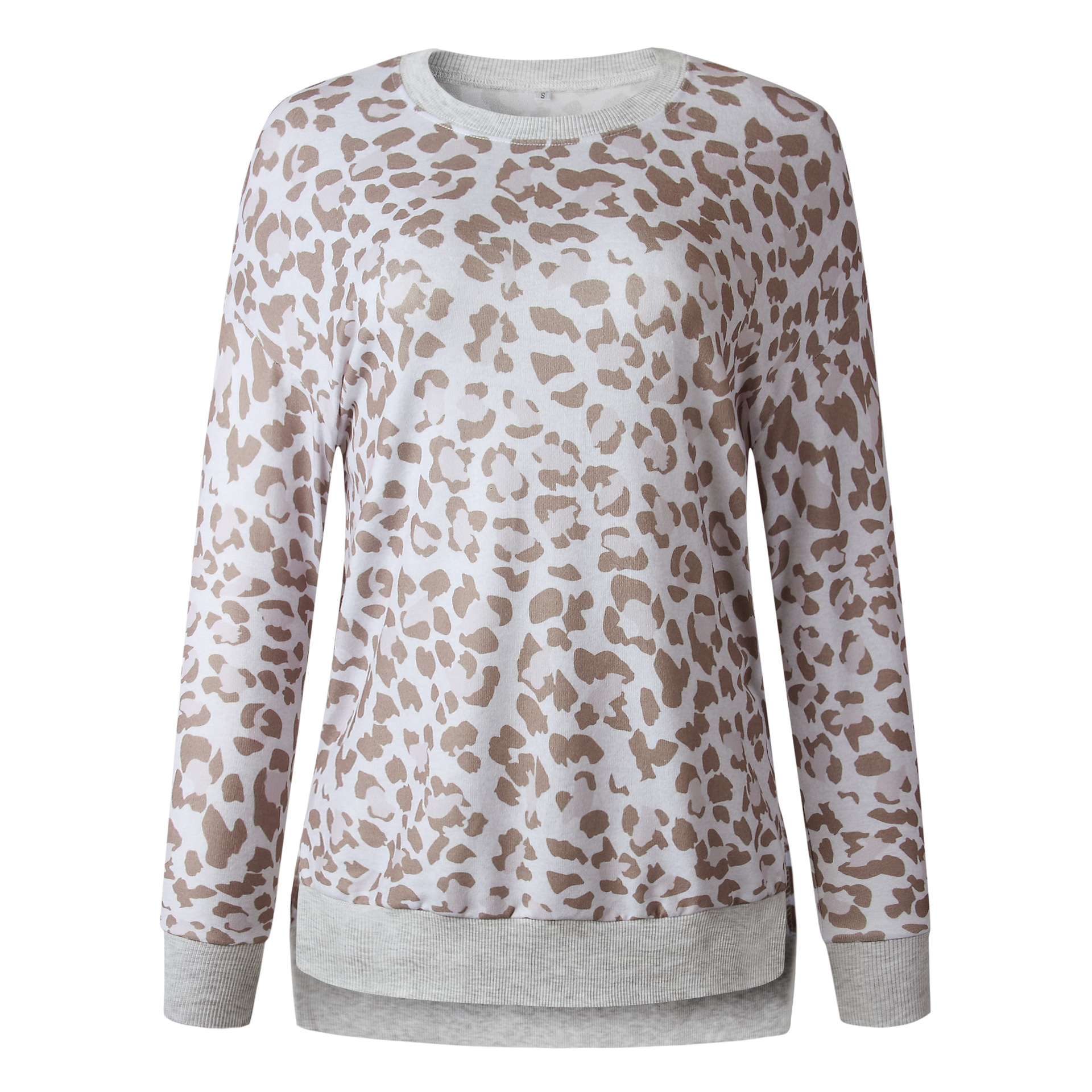 Title 13, Leopard print round neck irregular long-sleeved...