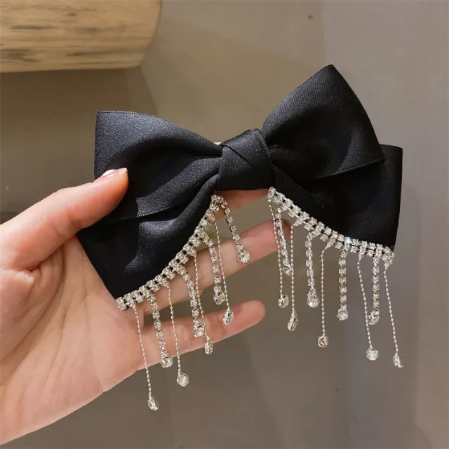 Black Tassel Rhinestone Back Head Hair Accessories Women's Headwear Black - Shop at LoveMi
