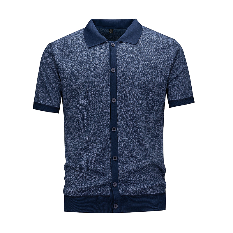Men's Heather Grey Short Sleeve Knit Button-Down Polo Shirt
