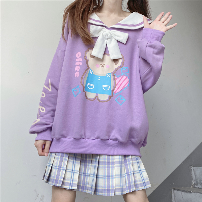 Title 1, Original cute printed navy collar sweet sweatshirt