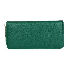 Mid-length Zipper Clutch Bag Fashion Solid Colour PU Money Clip - Green - View 1