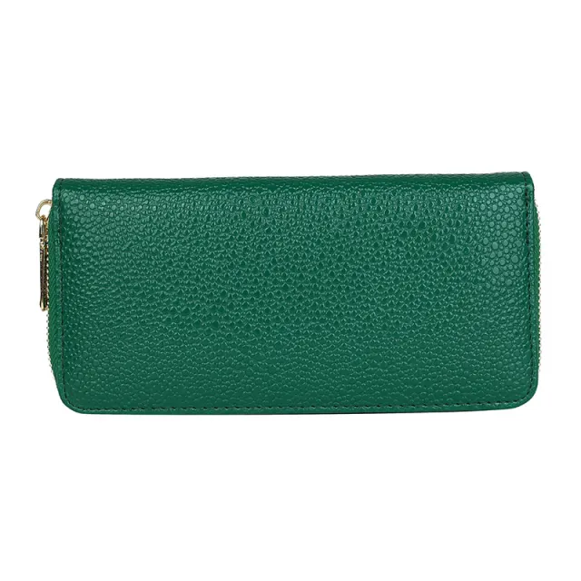 Mid length Zipper Clutch Bag Fashion Solid Color PU Money Clip Green - Shop at LoveMi