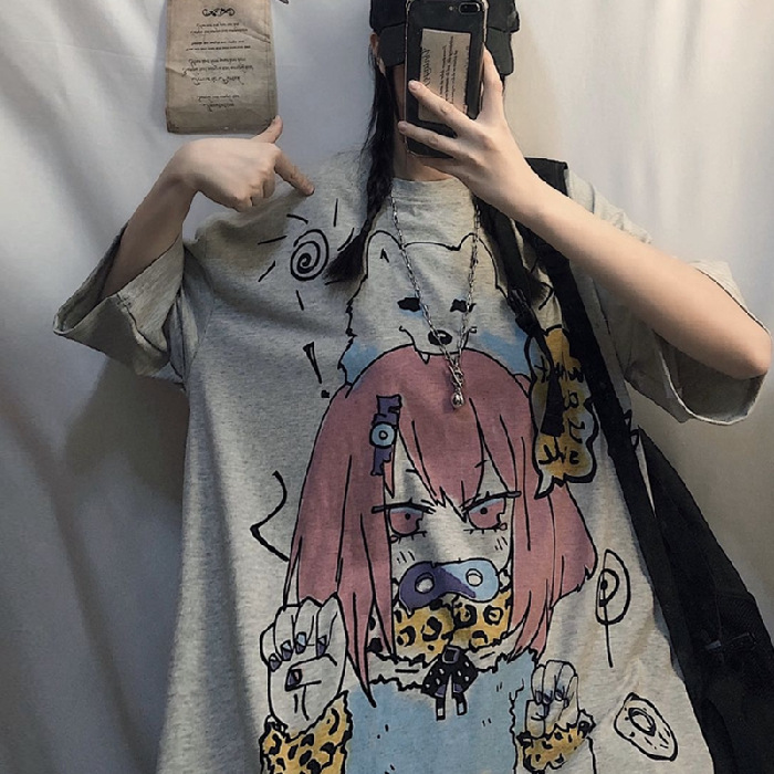 Title 7, Anime White New Loose Ladies Short Sleeve T-shirt